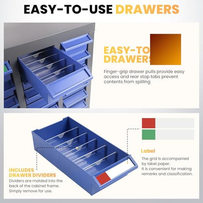 Large Parts Cabinet : 40-Drawer Nut and Bolt Organizer with ABS Drawers, Adjustable Dividers, Labels, 420-Pound Capacity for Hardware Storage (21x9x25In) - size: 40-Drawer