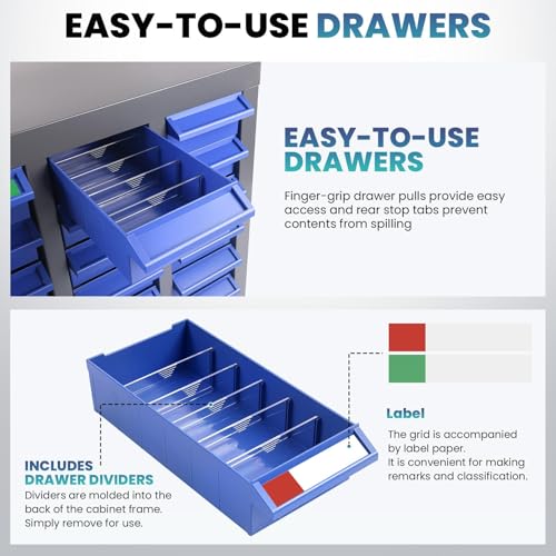 Large Parts Cabinet : 100-Drawer Nut and Bolt Organizer with ABS Drawers, Adjustable Dividers, Labels, 920-Pound Capacity for Hardware Storage (26x9x46In) (100-Drawer) - size: 100-Drawer