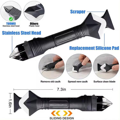 2 Pack 3-IN-1 Caulk Tool for Removal and Application, for Bathroom, Kitchen, Flooring, Windows, Sinks and Frames Seal