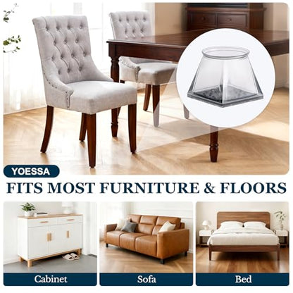32 Pcs Chair Leg Floor Protectors Square, Floor Protectors for Chairs, Clear Silicone Felt Furniture Leg Pads, Protect Floors, Anti-Scratch Reduce Noise (L Fits: 1-5/16" to 1-1/2") - size: Square L