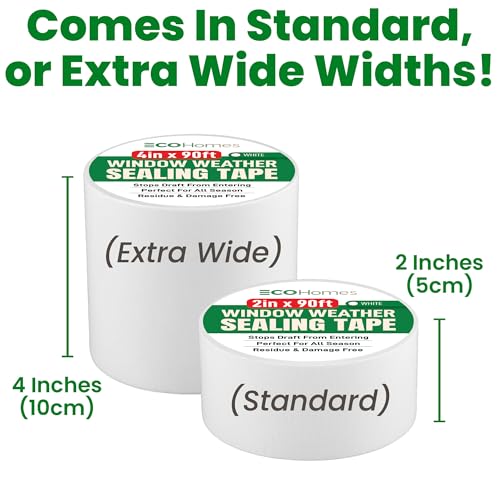 ECOHomes Window Weather Sealing Tape | Winter Weather Stripping Tape to Block Cold Drafts Through Window Gaps and AC Units, Insulation Seal and Draft Blocker for Home (4 Inch by 90 FT, White) - color: White, size: 4 Inch By 90 FT