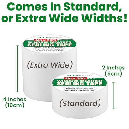 ECOHomes Window Weather Sealing Tape | Winter Weather Stripping Tape to Block Cold Drafts Through Window Gaps and AC Units, Insulation Seal and Draft Blocker for Home (4 Inch by 180 FT, White) - color: White, size: 4 Inch By 180 FT