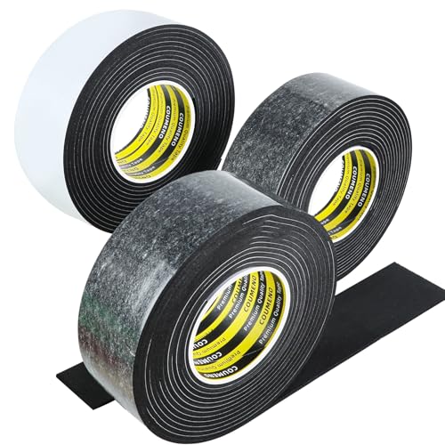 Single Sided Strong Self-Adhesive Foam Tape Strips 3 Pack 2inX16.4FT, Black Weather Stripping for Door/Window Seal, Gap Insulation, DIY Homeowners Easy Install (0.12in Thickness) - color: Black, size: 3 Pack 2inX16.4FT