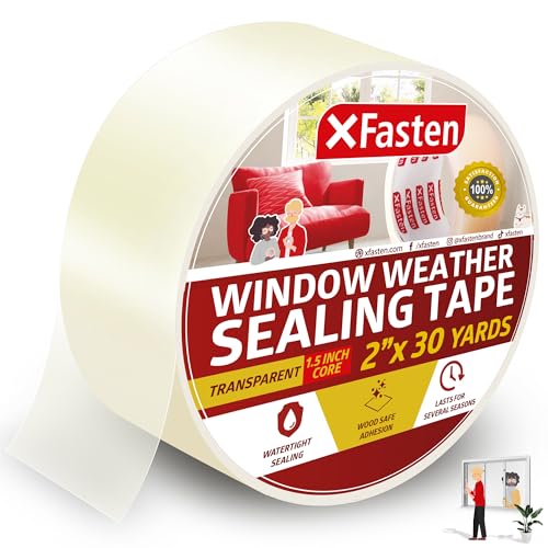 XFasten Window Tape for Winter 2-Inch x 30-Yards 1.5” Core, Residue-Free Window Weather Sealing Tape for Winter, Draft Stopper and Insulation for Weather Stripping - size: 2-Inch x 30-Yards, 1.5-Inch Core