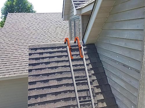 Roof Ladder Hook, 2 Pack Ladder Stabilizer, Heavy Duty Steel 500 Lbs Weight Ratin, Roof Ridge Extension with Wheel for Safe and Easy Access - color: Orange-Steel-Ladder Hook