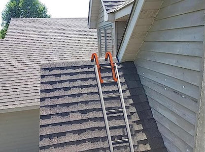 Roof Ladder Hook, 2 Pack Ladder Stabilizer, Heavy Duty Steel 500 Lbs Weight Ratin, Roof Ridge Extension with Wheel for Safe and Easy Access - color: Orange-Steel-Ladder Hook