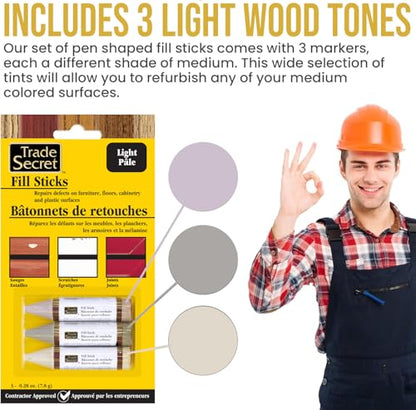 Wood Scratch Repair Fill Stick for Light Surfaces (Set of 3), Great for Touch-Ups and Repairs on Hardwoods Floors, Furniture, Cabinets and Plastic Surfaces. - color: Light Tones