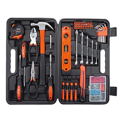 CARTMAN 152-Piece Basic Household Hand Tool Set,with Toolbox Storage Case, All Purpose Home Tool Kit Includes Essential Tools for Office College Repairs Orange - color: Orange
