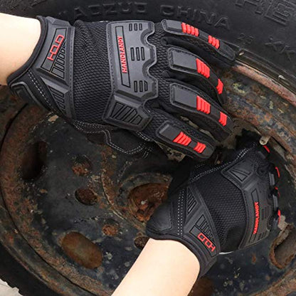 HANDLANDY Mens Work Gloves Touch screen, Utility Mechanic Gloves, Flexible Breathable Fit- Padded Knuckles & Palm - color: Black Red, size: XX-Large