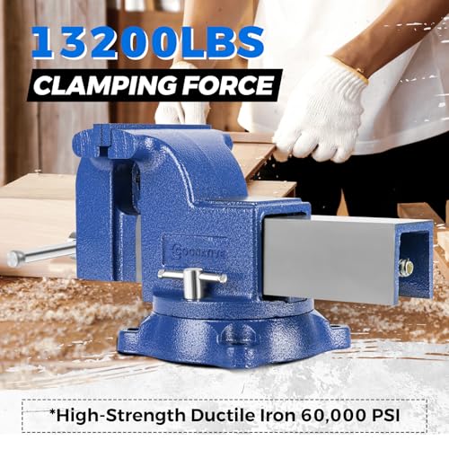 6" Heavy-Duty Bench Vise 13200LBS Stronger Clamping Force Ductile Iron Bench Vise 6 Inch 360° Swivel Bench Vice with Anvil Blue, Include Mini Bench Vice Clamp - size: 6-inch