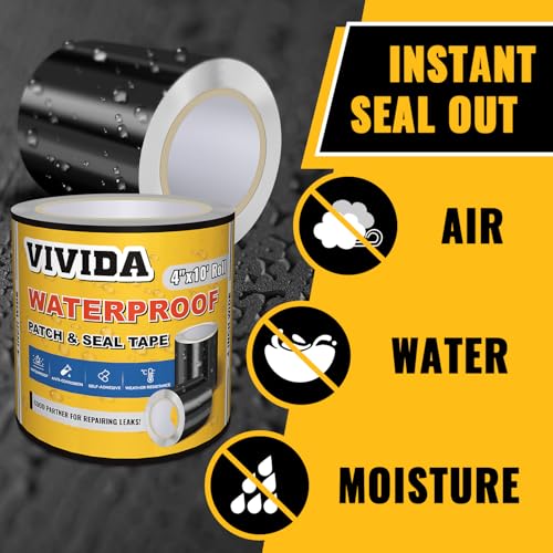 VIVIDA Waterproof Patch and Seal Tape, 4" × 10' Waterproof Tape for Outdoor Use, Underwater Leaks Repair for Pool, Plumbing, Black, 1 Roll (Pack of 2) - size: 4 Inch × 10 Feet (Pack of 2)