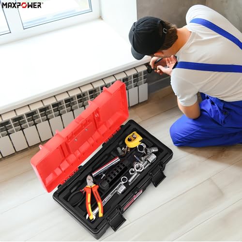 MAXPOWER 17 inch Tool Box, Small Plastic Toolbox with Handle, Removable Tray and Lockable Latches - style: 17" red