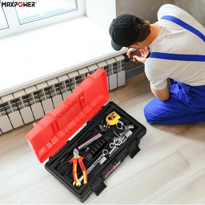 MAXPOWER 17 inch Tool Box, Small Plastic Toolbox with Handle, Removable Tray and Lockable Latches - style: 17" red