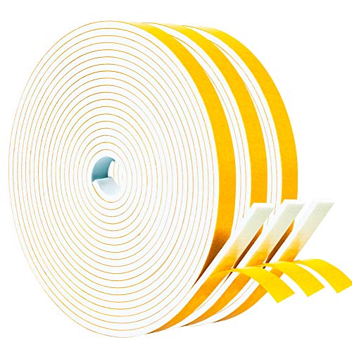 Yotache Weather Stripping Door Seal Strip White 3/8" x1/8", 50Ft Total, Foam Insulation Tape Gasket for Door Frame and Windows, 3 Rolls x 16.5Ft - size: 3/8"x1/8"x 50FT