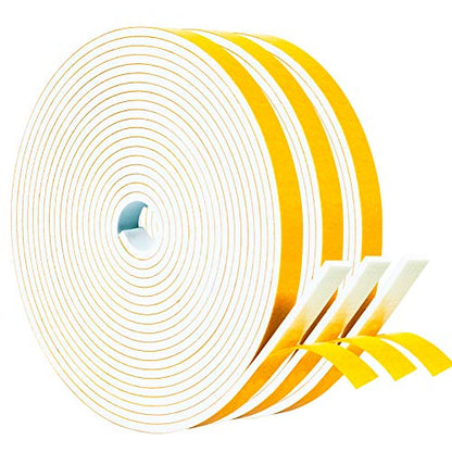 Yotache Weather Stripping Door Seal Strip White 3/8" x1/8", 50Ft Total, Foam Insulation Tape Gasket for Door Frame and Windows, 3 Rolls x 16.5Ft - size: 3/8"x1/8"x 50FT