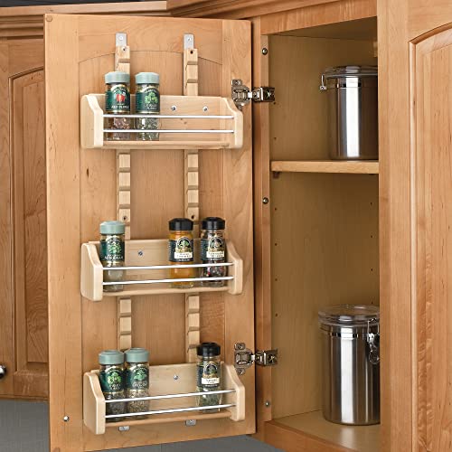 Rev-A-Shelf Pullout Wall Storage Organizer for Kitchen Cabinets, Sliding Door Mounted Spice Rack with 3 Adjustable Shelves, Maple Wood, 4ASR-18 - size: 13.13 Inches