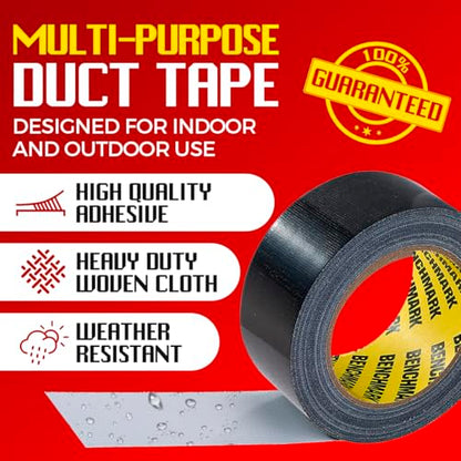 6 Pack - Black Duct Tape (2 in x 90 ft/Roll); Total of 540 Feet (180 Yards); Heavy Duty; Tear by Hand Design; No Residue; Strong Yet Flexible; Great for Repairs of All Kinds; Duck Tape; Bulk Pack - color: Black