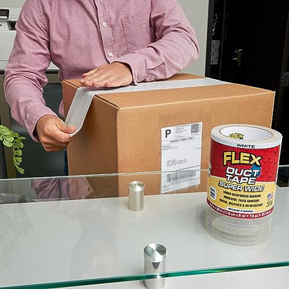 Flex Duct Tape, Super Wide, 4.6 Inches x 20 Feet, White, Heavy Duty Strong, Multi-Surface, Water, Weather and UV Resistant, Tearable, Perfect for Boxes, No Residue - color: White, size: 4.6" x 20'