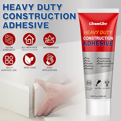 Heavy Duty Construction Adhesive, 8.8 oz Strong Cement Glue for Concrete, Tile, Wood, Stone, Walls, Floors & More – Waterproof Indoor/Outdoor Construction Glue