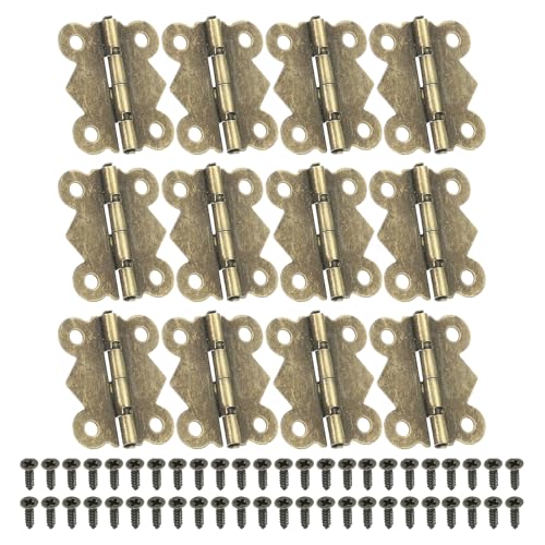 PATIKIL Small Jewelry Box Hinges 1-1/4 Inch, 12 Pack 180-degree Mini Butterfly Hinges Jewelry Box Hardware with 48 Screws for Cabinet Wooden Box Drawer Craft, Brown - color: Copper