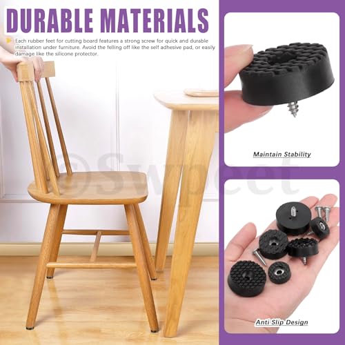 Swpeet 52 Sets 3 Sizes 18mm & 24mm & 30mm Round Black Furniture Pads with Screws, Heavy Duty Rubber Non Slip Non Skid Furniture Feet Rubber Bumpers Pads for Table Desk Chair to Protect Hardwood - size: 18/24/30 Mm Assortment Kit