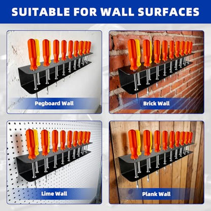 2 Pack Screwdriver Organizer Wall Mounted – Heavy Duty Rustproof Tool Organizer with Durable Design, Space-Saving Storage for Garage, Workshop, Home Workbench