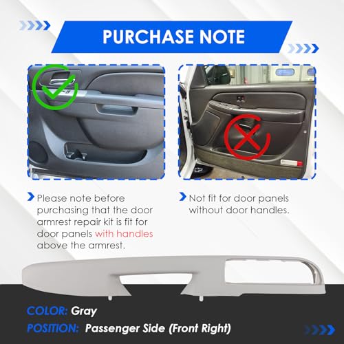 926-740 Right Passenger Side Armrest Repair Kit Armrest Right Compatible with Chevrolet Chevy GMC Sierra Silverado Tahoe Suburban 2010-2014 with Door Release Handle Above Gray, GM# 84127326 - color: Gray, size: Passenger Side