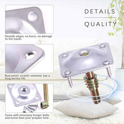 Swpeet 8 Sets Leg Mounting Plates with Hanger Bolts Screws, Furniture Leg Attachment Plates Industrial Strength T-Plate M8 Sofa Legs with Hanger Bolts - style: Sliver Flat Furniture Legs