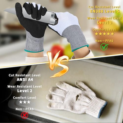 Cut Resistant Gloves, Level 5, Non-Slip Grip, Machine Washable, for Kitchen, Oyster Shucking, Woodworking - color: Black and Grey(female)