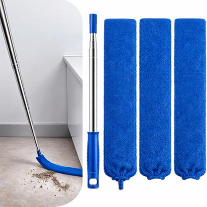 Retractable Gap Dust Cleaner with Extension Pole 30'' to 100'', Cleaning Tools with 3 Microfiber Dusting Cloths, Extendable Long Handle Duster for Cleaning Under Refrigerator Furniture Appliance Blue - color: Blue
