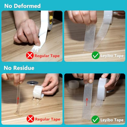 Double Sided Tape Heavy Duty, 1 Inch x 10 Ft Removable Mounting Nano Adhesive Tape, Washable and Reusable Hanging Stripe Wall Tape Sticky Poster Picture Carpet Tape for Decoration - size: 1" x 10'