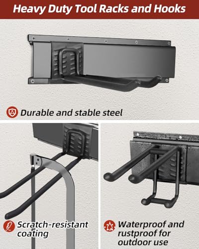 48-Inch Garage Storage Tool Organizer with 8 Hooks - Heavy Duty Metal Rack for Garage Organization, Garden Tool Organizer - Wall Mounted Tool Hanger for Shovels, Ladders, Lawn Tools - size: 48" 3 Panels & 8 Hooks