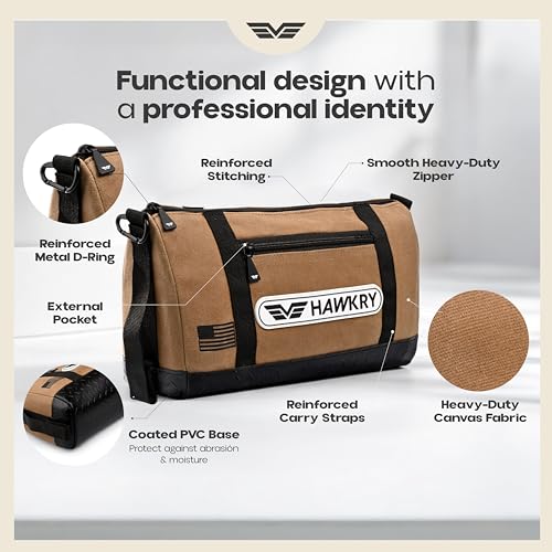 HAWKRY Heavy Duty Canvas Tool Bag – Waterproof Canvas Zipper Pouch, Garden Tool Bag, Construction Bags Heavy Duty, Small Zipper Pouch, Motorcycle Tool, Multipurpose Fishing Bag - color: Beige