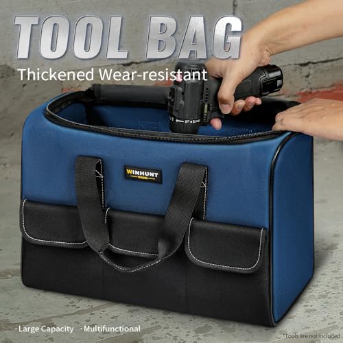 WINHUNT Large Tool Bag, 1680 Denier with 5 Exterior Pockets Electrician Tool Bag, Ideal for DIY Enthusiasts and Craftsmen Tool Bags for Men Heavy Duty, Blue