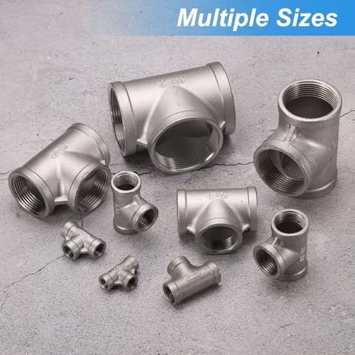 uxcell 4 Pcs 304 Stainless Steel Tee Pipe Fittings G1/8" Female Tee Adapter 3 Way t Shaped Cast Pipe Fitting Connector with Seal Tape for Plumbing Drainage Pipes Heating Systems - size: G1/8"