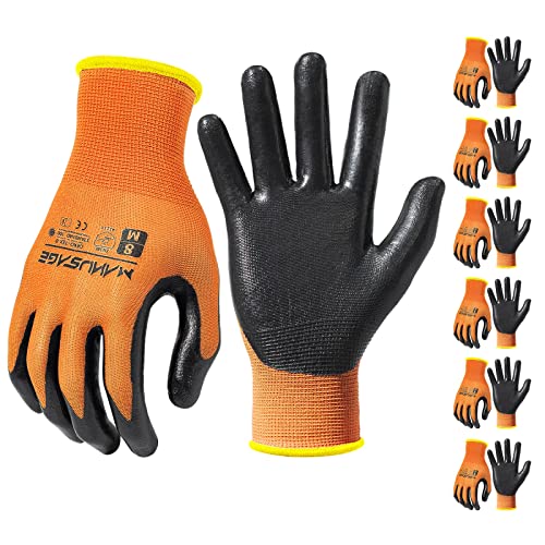 MANUSAGE Safety Work Gloves - Protective Glove for Men & Women - Ultrathin Hand Protection - For Construction, Gardening, Landscaping - Orange - Size XXL - 6 Pairs - color: Orange, size: XX-Large, style: 6 Pairs