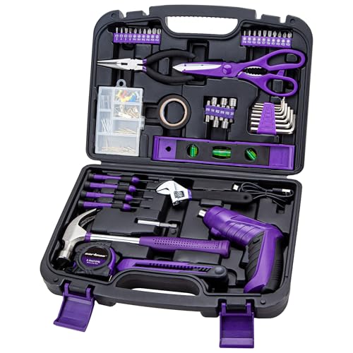 CARTMAN 149-piece Tool Set with Purple Cordless Screwdriver Essential Household Tool Box Hand Tool Kit - style: 149 PURPLE