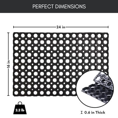 Heavy-Duty Rubber Mat, 16x24 Inches, Anti-Slip Door Mat for Residential & Commercial Use, Weather-Resistant, Honeycomb Design for Dirt Scraping, Easy Maintenance, Ideal for Indoor & Outdoor Entrances - size: 1'4" x 2' (Rectangular)