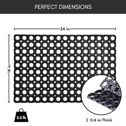 Heavy-Duty Rubber Mat, 16x24 Inches, Anti-Slip Door Mat for Residential & Commercial Use, Weather-Resistant, Honeycomb Design for Dirt Scraping, Easy Maintenance, Ideal for Indoor & Outdoor Entrances - size: 1'4" x 2' (Rectangular)