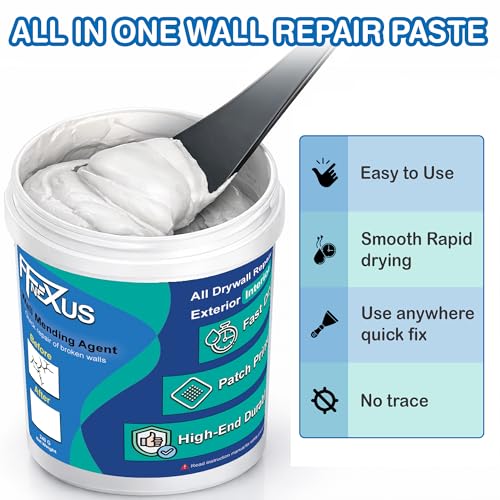 Drywall Repair Kit – 4.23 oz Tube + 8.47 oz Putty Jar with 2×2″&4×4″ Wall Patch Mesh, Dual Scrapers & 2 Sandpapers| Fast-Dry Spackle & Sheetrock Crack Filler for Wall, Ceiling, Plaster Repair - color: 2 Pack & Wall Patches
