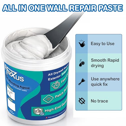 Drywall Repair Kit – 4.23 oz Tube + 8.47 oz Putty Jar with 2×2″&4×4″ Wall Patch Mesh, Dual Scrapers & 2 Sandpapers| Fast-Dry Spackle & Sheetrock Crack Filler for Wall, Ceiling, Plaster Repair - color: 2 Pack & Wall Patches