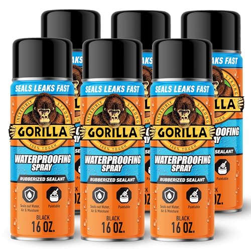 Gorilla Waterproof Patch & Seal Rubberized Sealant Spray, Black, 16 Ounce (Pack of 6) - Seals Out Water, Air, and Moisture - color: Black, size: 6 - Pack