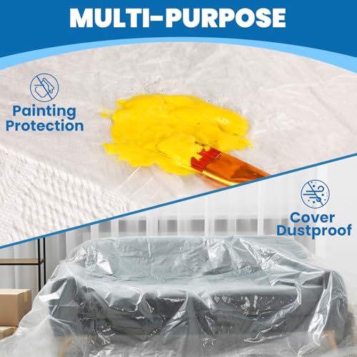 8 Pack Plastic Drop Cloth, 9 x 12 Feet Plastic Sheeting, Painter's Sheeting & Tarps for Painting, Dustproof Painters Plastic Tarp for Furniture Cover - color: 8p
