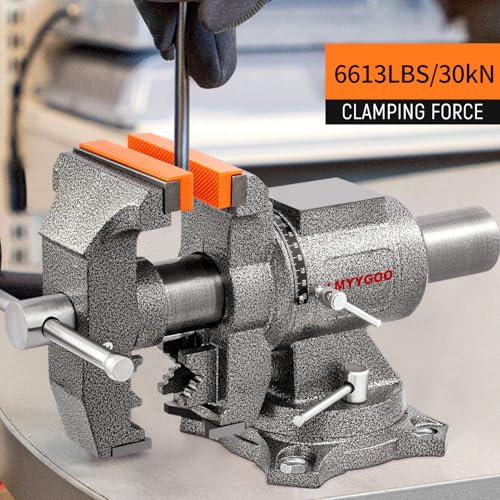 Bench Vise, 6inch Jaw Width 5inch Jaw Opening, 360° Swivel Base, Multipurpose Heavy Duty Workbench Vise with Anvil and 1 Pair Vise Jaw Pad, Table Vise Clamp force 5500LBS - size: 6IN Bench Vise