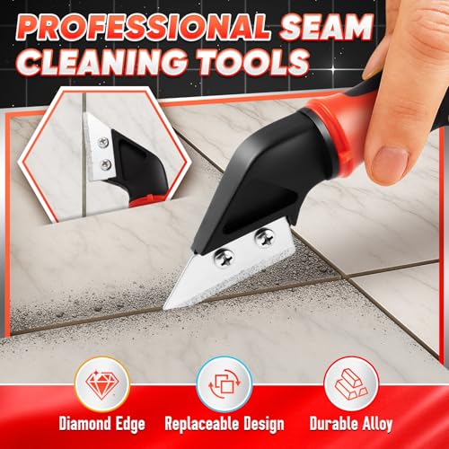 DIYSELF Caulking Tool, 4 in 1 Caulk Remover Tool for Bathroom, Bathtub, Grout, Shower, Tile, Window, Razor Scraper Tool for Cleaning, Silicone Caulk Removal Tool (Red) - color: Red