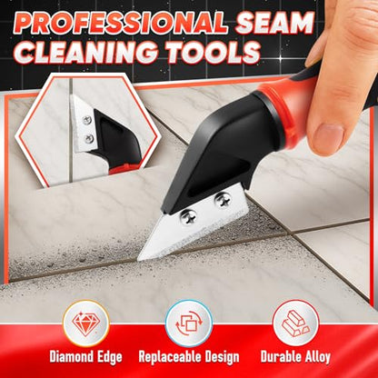 DIYSELF Caulking Tool, 4 in 1 Caulk Remover Tool for Bathroom, Bathtub, Grout, Shower, Tile, Window, Razor Scraper Tool for Cleaning, Silicone Caulk Removal Tool (Red) - color: Red