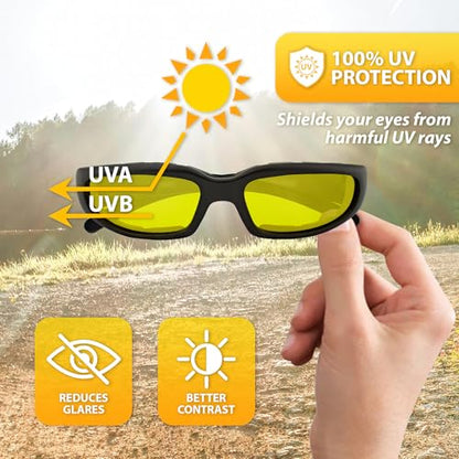 Global Vision Chicago Motorcycle Riding Sunglasses Black Frame w/Yellow Lenses - color: Yellow