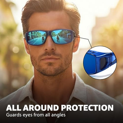 Myiaur Over Glasses Sunglasses for Men Women, Polarized Fit Over Sunglasses UV400 Protection, Anti Glare for Driving Outdoors - color: A02 Transparent Blue/Blue Lens