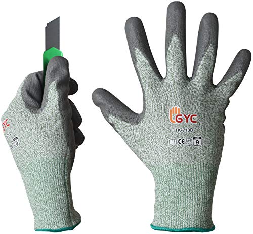 GYC Gloves, Cut Resistant Safety Work Gloves - Level 5 Cut Protection, 10 Pairs Pack - Excellent Dexterity & Breathability, Comfortable Soft PU coated (TK-713D/Size 9 - LARGE) - color: Tk-713d_9(l) 10 Pairs, size: Large