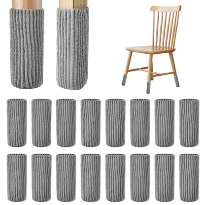 16 PCS Grey Furniture Leg Socks - Knitted Chair Leg Floor Protectors for Hardwood Floors - Fits Round and Square Legs - High Elastic Bar Stool Chair Leg Covers Furniture Caps Set for All Shapes - size: 16 Pcs Grey